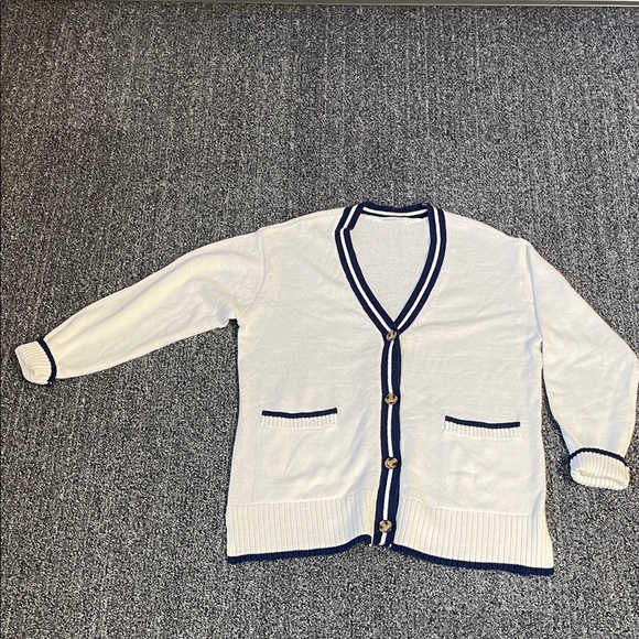 Preppy Varsity Cardi Sweater Collegiate Letterman Inspired High-Qual Knit Large - Picture 1 of 8